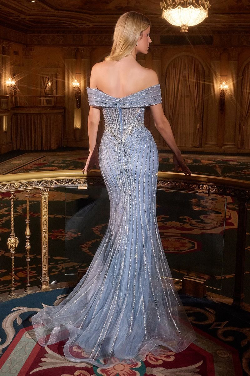 Ladivine KV1130 Off-the-Shoulder Sheer Corset Prom Dress - Image 9