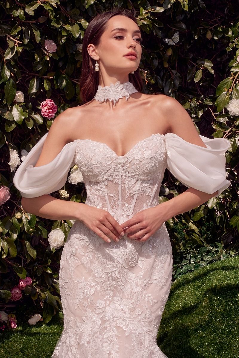 Ladivine WL031 Lace Corset Mermaid Wedding Dress off the Shoulder Bridal Gown Choker - Image 3