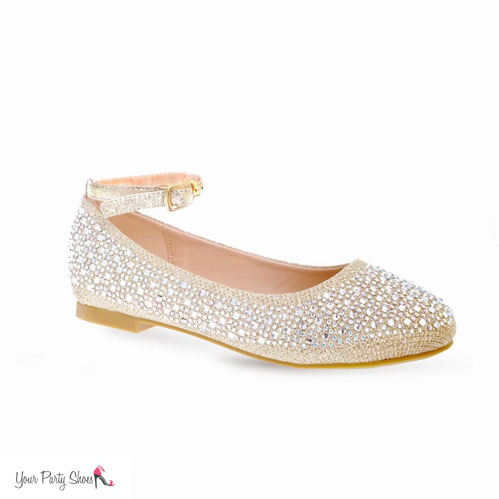 Lanie Girls Little Glitter Heels Crystal Rhinestone Shoes Flats - Image 2