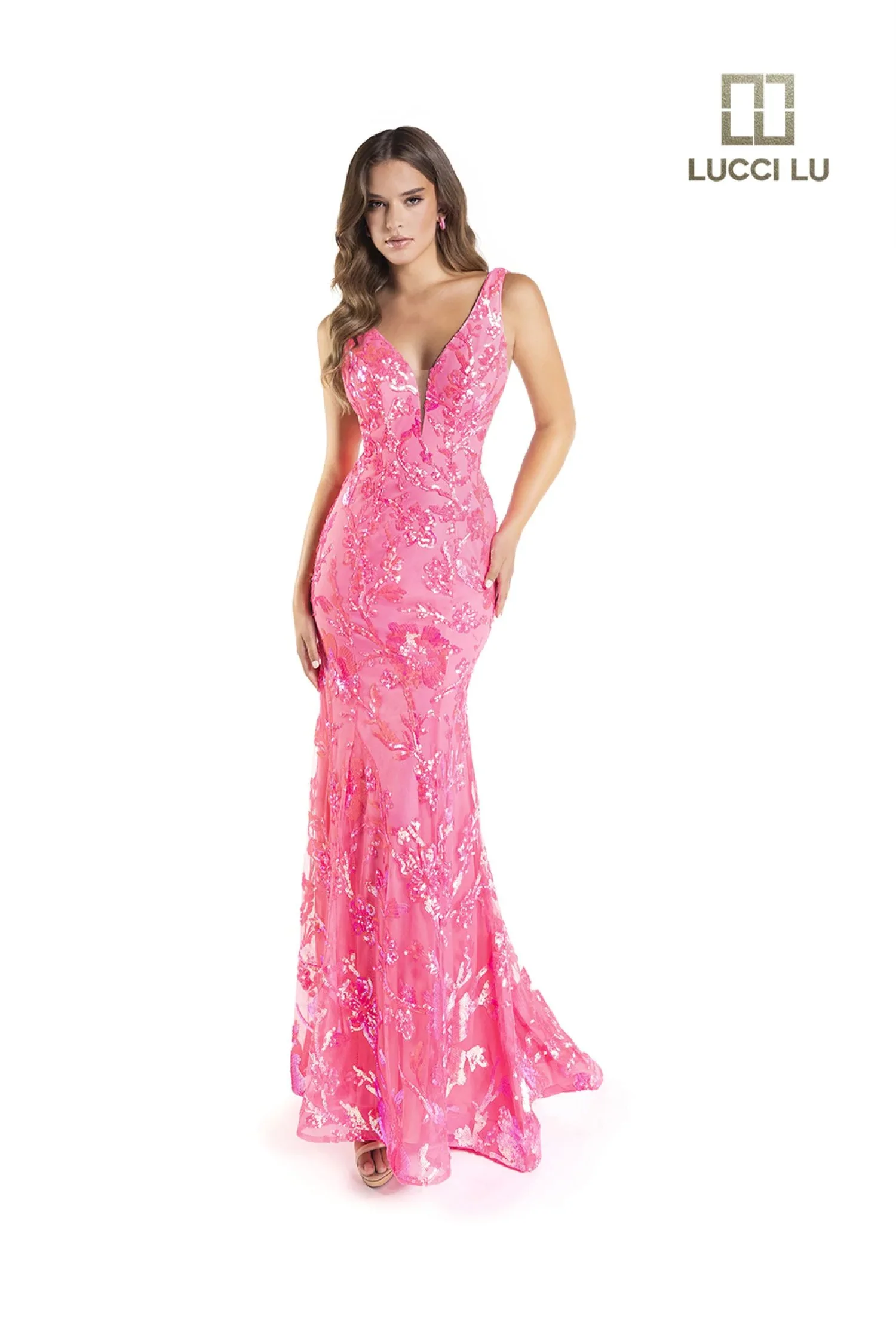 Lucci Lu 1230 Size 18 Neon Yellow Long Fitted Sequin Neon Prom Dress V Neck Formal Pageant Gown Backless - Image 4