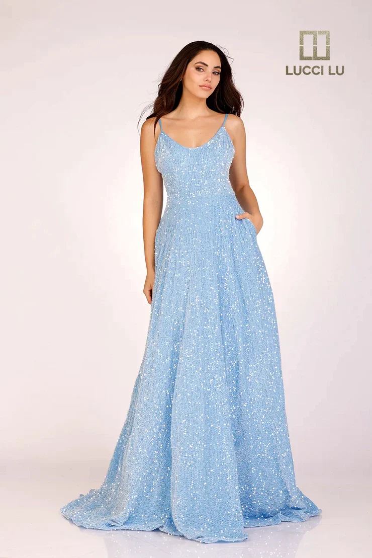 Lucci Lu 1273 Size 00 Hot Pink Long A Line Velvet Sequin Ball Gown Backless Prom Dress Corset V neck Corset - Image 3