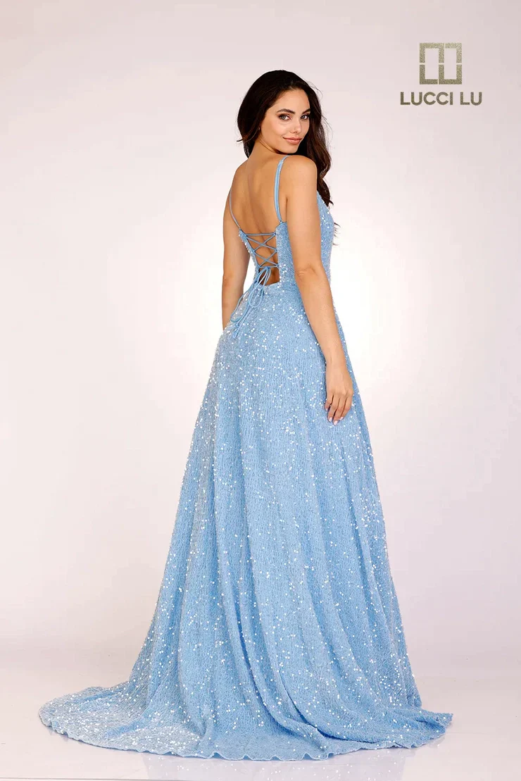 Lucci Lu 1273 Size 00 Hot Pink Long A Line Velvet Sequin Ball Gown Backless Prom Dress Corset V neck Corset - Image 4