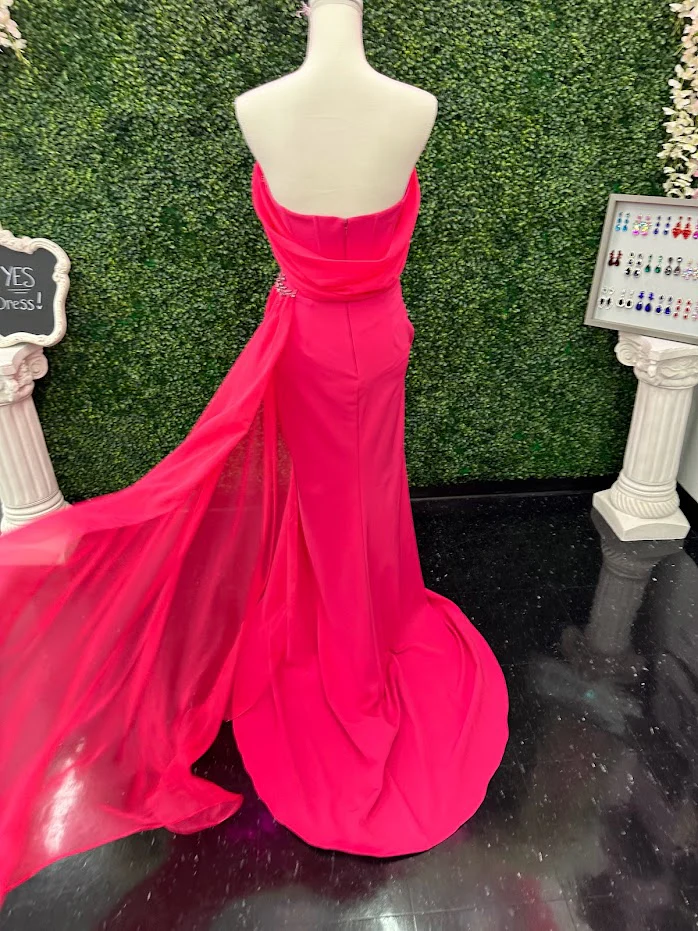 Lucci Lu 1348 Size 4 Fuchsia Corset wrap off the shoulder slit chiffon overskirt Pageant Dress - Image 11