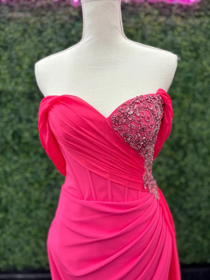 Lucci Lu 1348 Size 4 Fuchsia Corset wrap off the shoulder slit chiffon overskirt Pageant Dress - Image 17