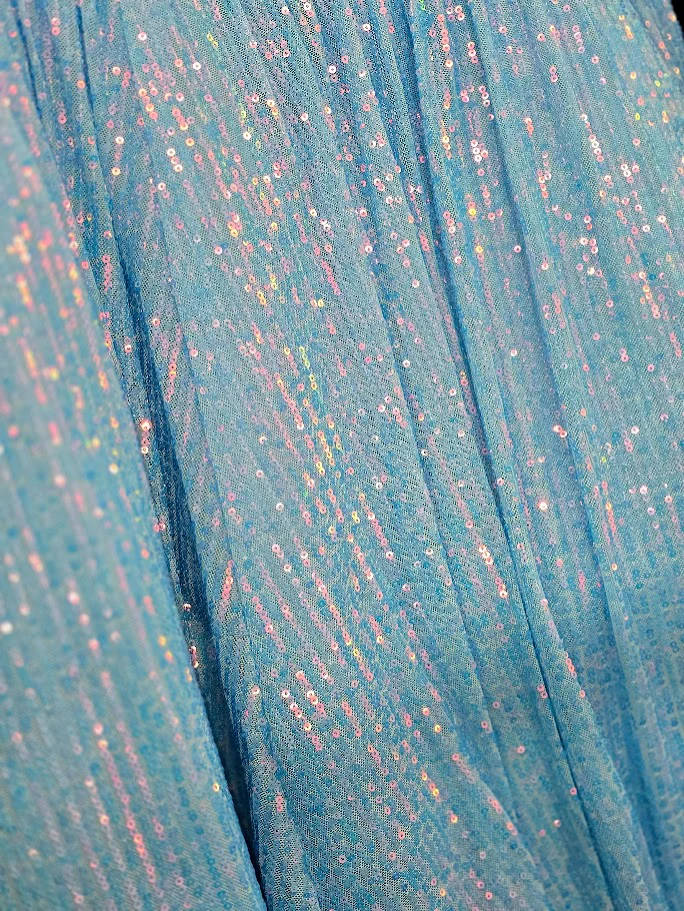 Lucci Lu 4190 size 18 Dolphin Blue Short homecoming Dress v neck spaghetti strap sequin - Image 3