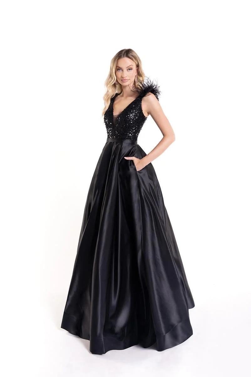 Lucci Lu 90178 Size 16 Burgundy Long Feather A Line Ballgown Prom Dress V Neck Formal Gown