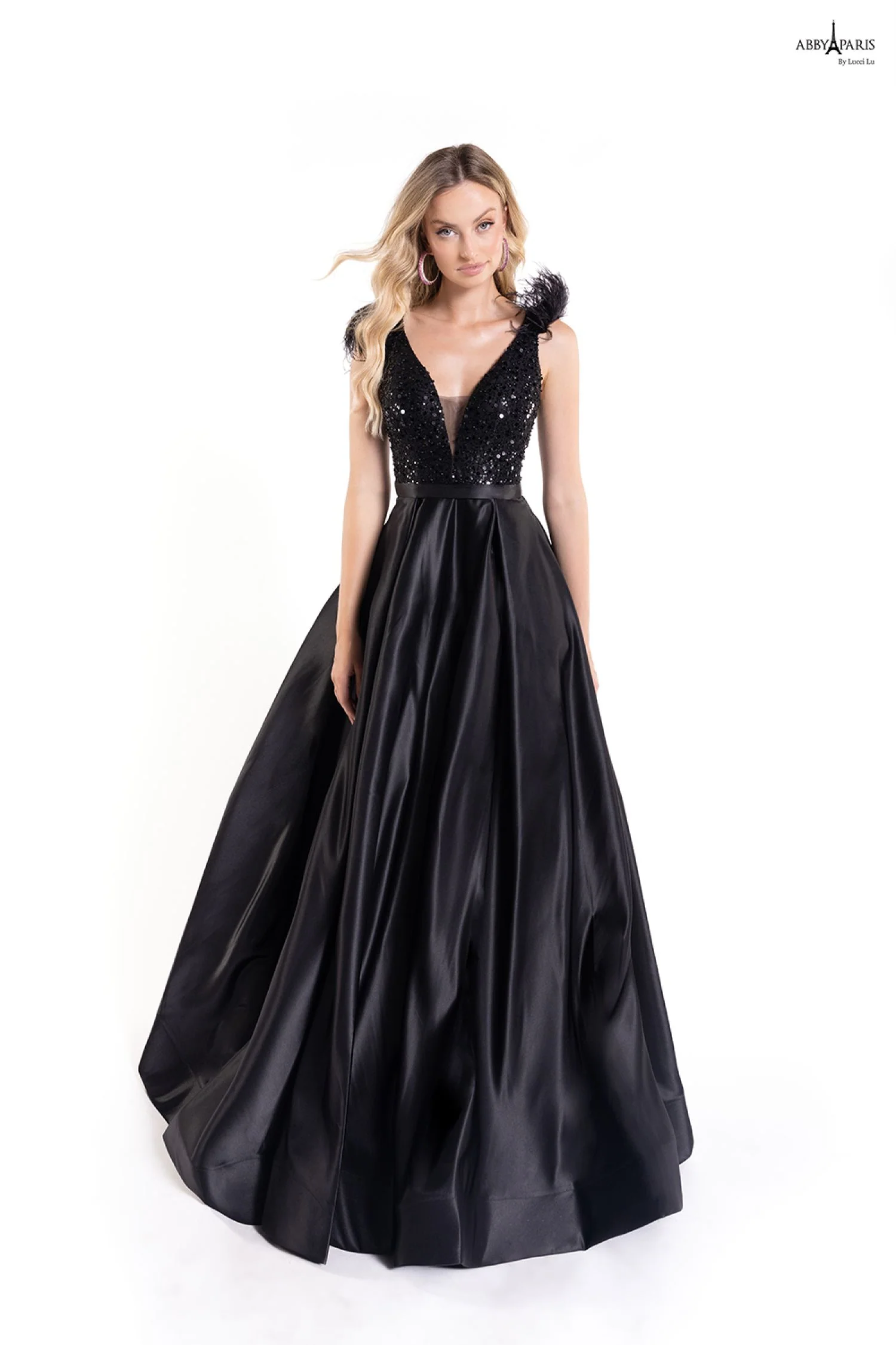 Lucci Lu 90178 Size 16 Burgundy Long Feather A Line Ballgown Prom Dress V Neck Formal Gown - Image 2