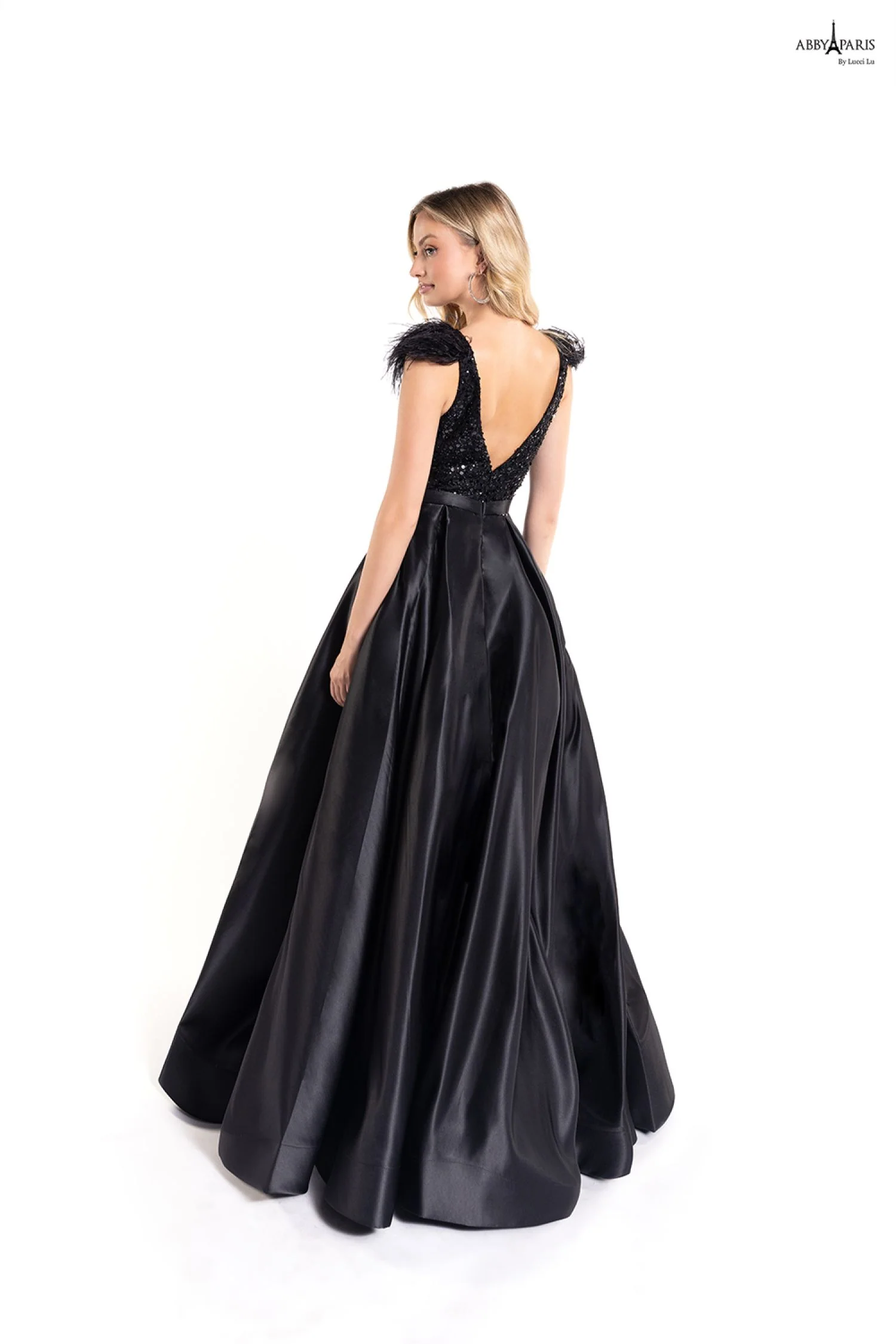 Lucci Lu 90178 Size 16 Burgundy Long Feather A Line Ballgown Prom Dress V Neck Formal Gown - Image 3
