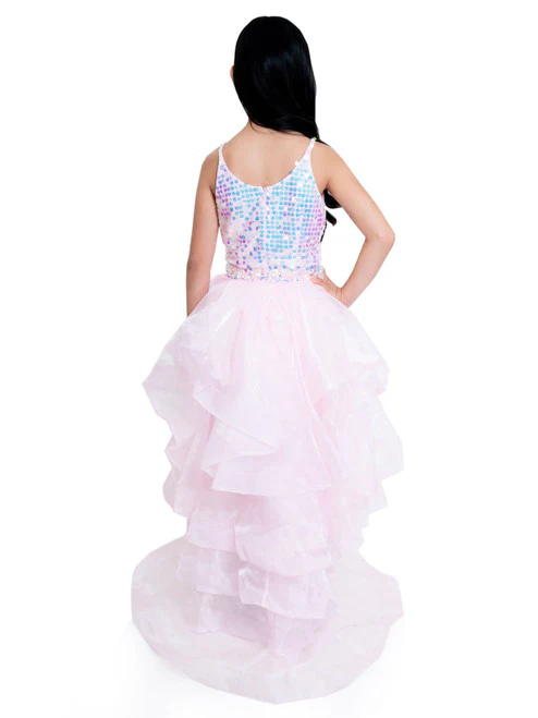 Marc Defang 5002 Pink High Low Sequin Girls Pageant Romper Layered Detachable Overskirt - Image 12