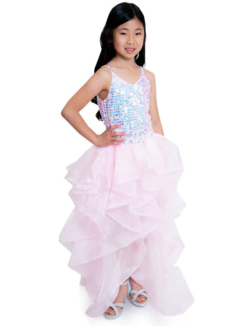 Marc Defang 5002 Pink High Low Sequin Girls Pageant Romper Layered Detachable Overskirt - Image 3