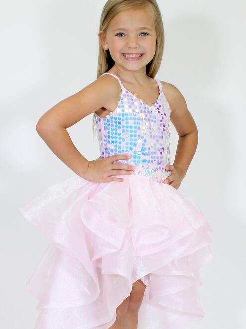 Marc Defang 5002 Pink High Low Sequin Girls Pageant Romper Layered Detachable Overskirt - Image 4