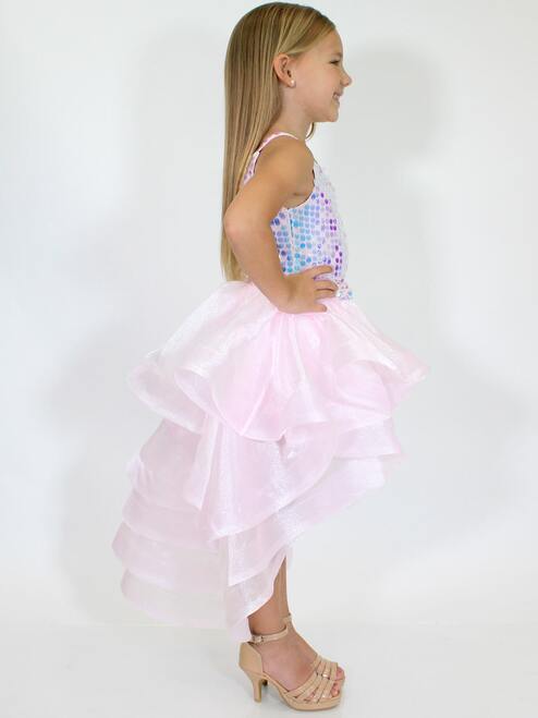 Marc Defang 5002 Pink High Low Sequin Girls Pageant Romper Layered Detachable Overskirt - Image 8