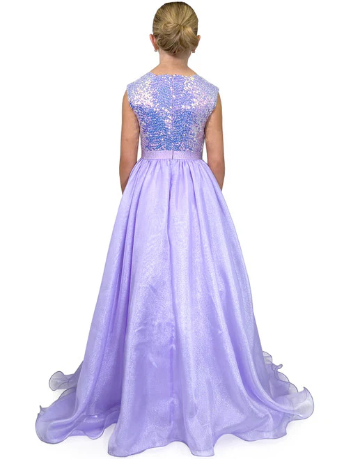 Marc Defang 5009 size 4 Lilac Girls Pageant Dress Long A Line Sequins Organza Long Skirt - Image 4