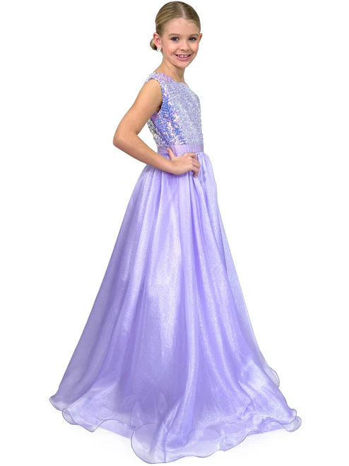 Marc Defang 5009 size 4 Lilac Girls Pageant Dress Long A Line Sequins Organza Long Skirt - Image 5