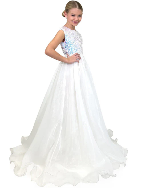 Marc Defang 5009 Long A Line Sequin Girls Ball Gown Pageant Dress Chiffon Kids - Image 9