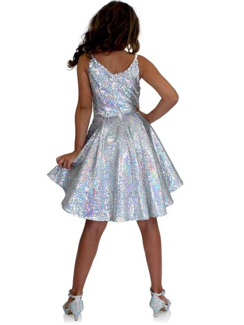 Marc Defang 5013 Size 8 Silver Short Sequin Fun Fashion Girls Pageant Dress Interview - Image 3
