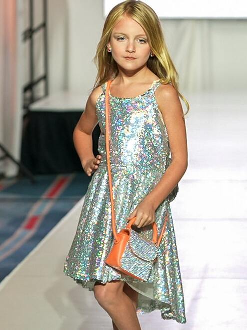 Marc Defang 5013 Size 8 Silver Short Sequin Fun Fashion Girls Pageant Dress Interview - Image 4