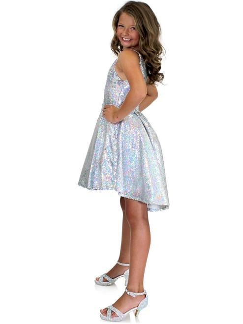 Marc Defang 5013 Size 8 Silver Short Sequin Fun Fashion Girls Pageant Dress Interview - Image 5