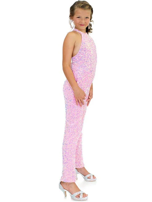 Marc Defang 5022 Size 6 Hot Pink Girls Velvet Sequin Pageant Jumpsuit Fun Fashion High Neck - Image 6