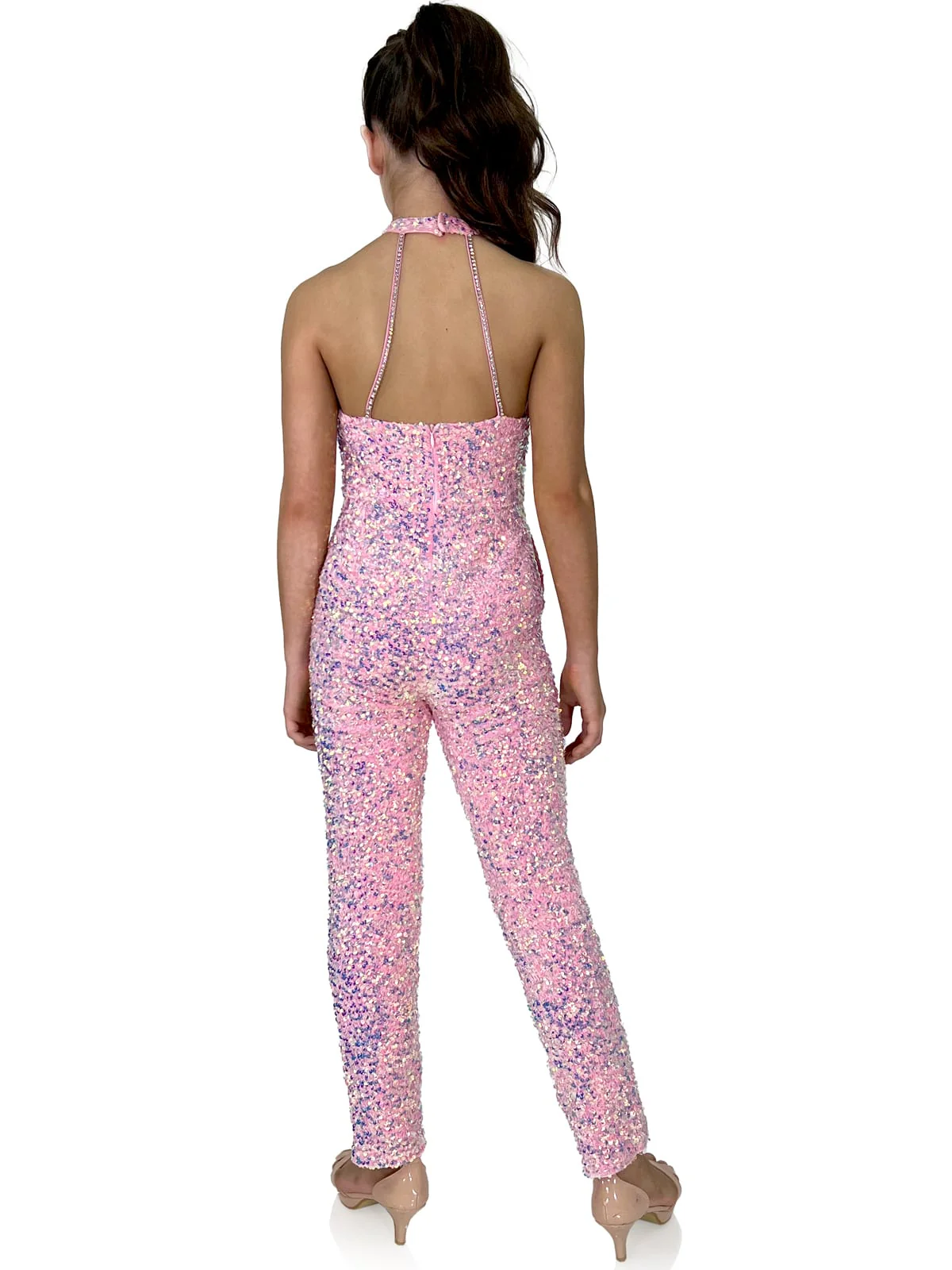 Marc Defang 5022 Size 6 Hot Pink Girls Velvet Sequin Pageant Jumpsuit Fun Fashion High Neck - Image 8