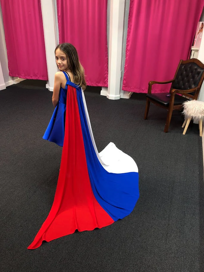 Marc Defang 5030 Size 12 Red White & Blue Girls Pageant Fun Fashion Cape Detachable - Image 13