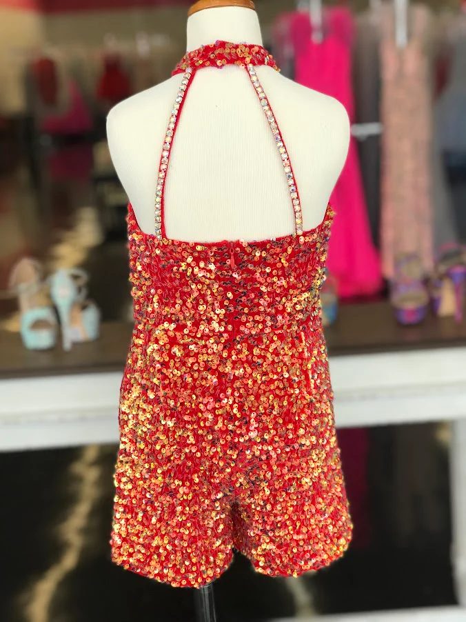 Marc Defang 5033 Size 6, 12 Hot Pink Short Girls Velvet sequin Pageant Romper fun fashion Formal Wear Pockets - Image 10