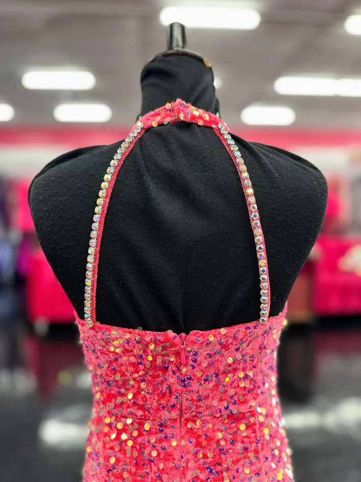 Marc Defang 5033 Size 6, 12 Hot Pink Short Girls Velvet sequin Pageant Romper fun fashion Formal Wear Pockets - Image 2