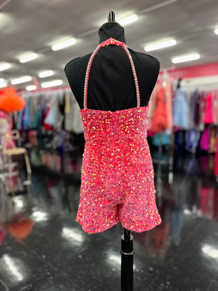 Marc Defang 5033 Size 6, 12 Hot Pink Short Girls Velvet sequin Pageant Romper fun fashion Formal Wear Pockets - Image 24