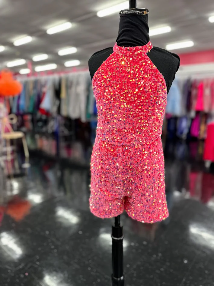 Marc Defang 5033 Size 6, 12 Hot Pink Short Girls Velvet sequin Pageant Romper fun fashion Formal Wear Pockets - Image 25