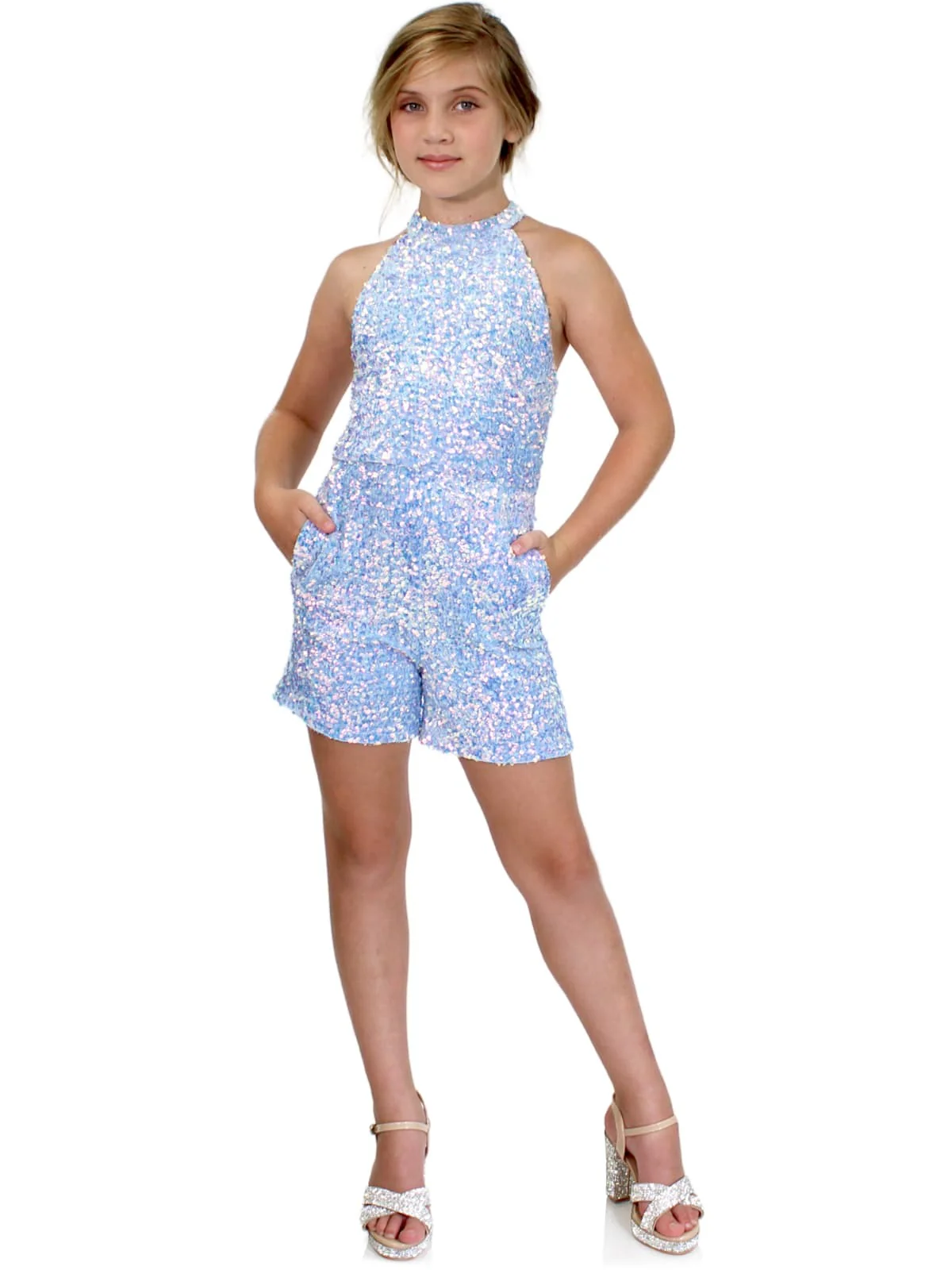 Marc Defang 5033 Size 6, 12 Hot Pink Short Girls Velvet sequin Pageant Romper fun fashion Formal Wear Pockets - Image 5