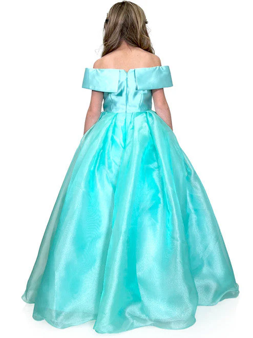 Marc Defang 5059 Size 14 Light Blue Girls Long off the shoulder A line Ballgown Princess Pageant Formal Wear - Image 10
