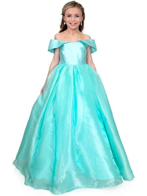 Marc Defang 5059 Size 14 Light Blue Girls Long off the shoulder A line Ballgown Princess Pageant Formal Wear - Image 5