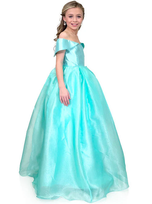 Marc Defang 5059 Size 14 Light Blue Girls Long off the shoulder A line Ballgown Princess Pageant Formal Wear - Image 7