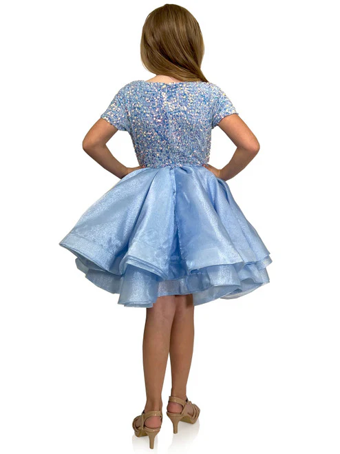Marc Defang 5105 Short Layered Organza Girls Dress Velvet Sequin Bow Pageant Wear - Image 5