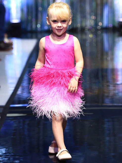 Marc Defang 5118 Girls Short Feather Ombre Pageant Dress Pink Formal Kids Fun Fashion