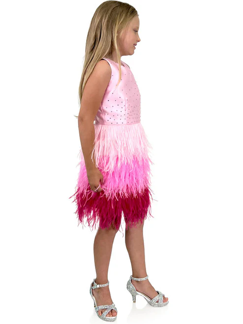 Marc Defang 5118 Girls Short Feather Ombre Pageant Dress Pink Formal Kids Fun Fashion - Image 3