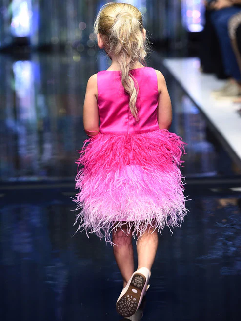 Marc Defang 5118 Girls Short Feather Ombre Pageant Dress Pink Formal Kids Fun Fashion - Image 4