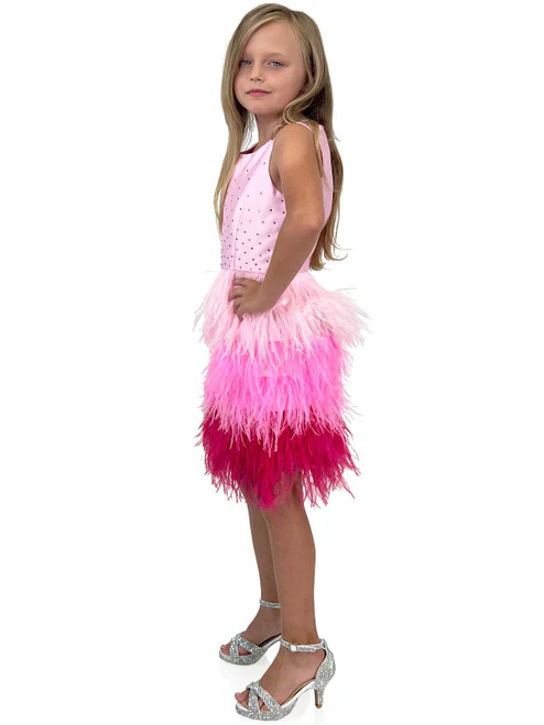 Marc Defang 5118 Girls Short Feather Ombre Pageant Dress Pink Formal Kids Fun Fashion - Image 5
