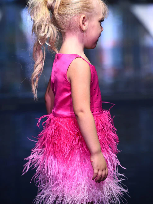 Marc Defang 5118 Girls Short Feather Ombre Pageant Dress Pink Formal Kids Fun Fashion - Image 6