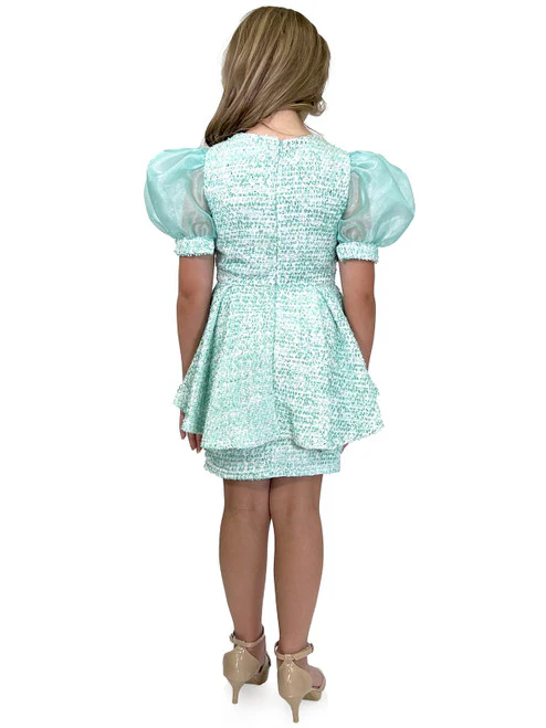 Marc Defang 5141 Girls Short Tweed Puff Sleeve Interview Formal Dress Ruffle Pageant Wear - Image 9