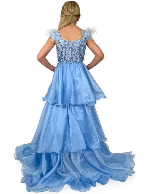 Marc Defang 5143 Girls Pageant Dress Feather Strap Shimmer layer Ballgown Organza - Image 4