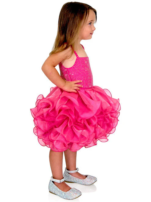Marc Defang 5144 Size 2T Neon Pink Short Crystal Cupcake Pageant Dress Layered Ruffle Girls Baby Kids Gown - Image 4