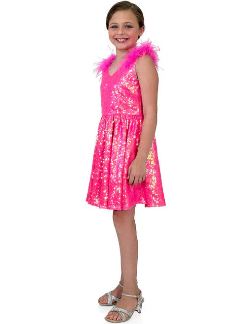 Marc Defang 5147 Size 6 Pink Girls Sequin Dress Pageant Feathers - Image 3