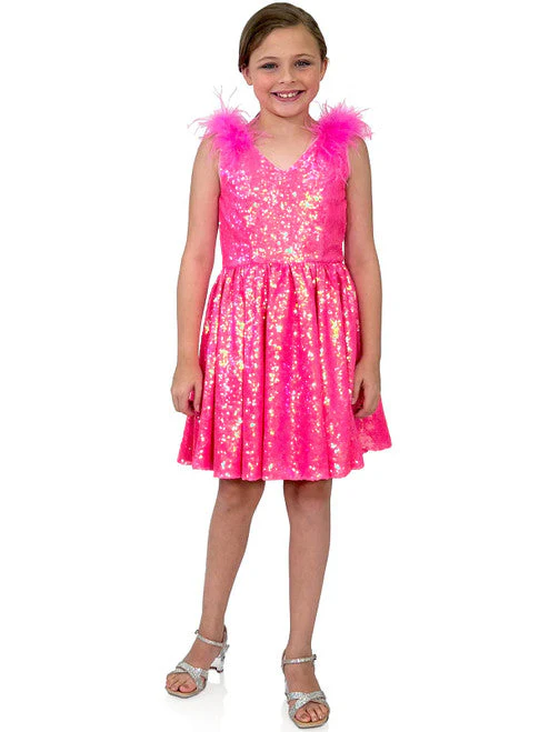 Marc Defang 5147 Size 6 Pink Girls Sequin Dress Pageant Feathers - Image 4