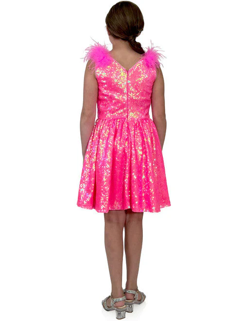 Marc Defang 5147 size 9 WHITE Girls Short Sequin Feather V Neck Cocktail Dress A Line Pageant Formal Wear - Image 3