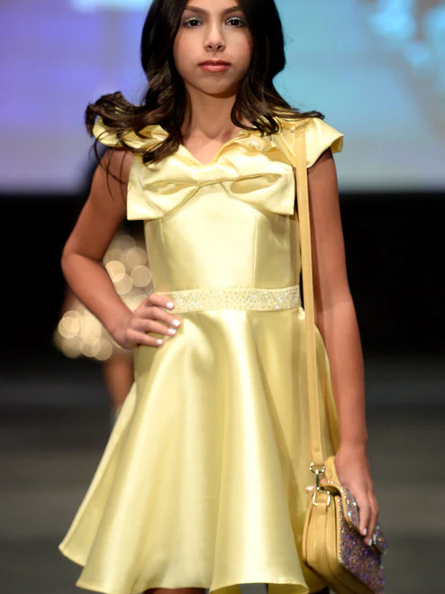 Marc Defang 6013K Size 2 Yellow Short A Line Girls Formal Cocktail Pageant Dress Ruffle Bow Pockets - Image 4