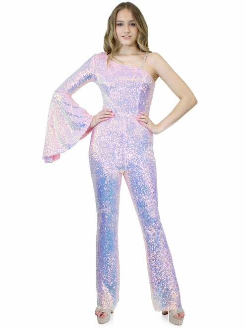 Marc Defang 8004 Sequin Bell Sleeve Pageant Jumpsuit Overskirt Fun Fashion - Image 5