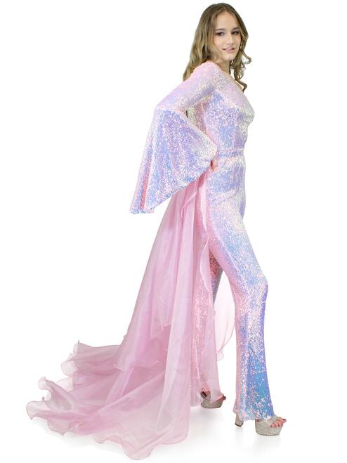Marc Defang 8004 Sequin Bell Sleeve Pageant Jumpsuit Overskirt Fun Fashion - Image 6