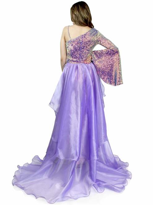 Marc Defang 8004 Sequin Bell Sleeve Pageant Jumpsuit Overskirt Fun Fashion - Image 9