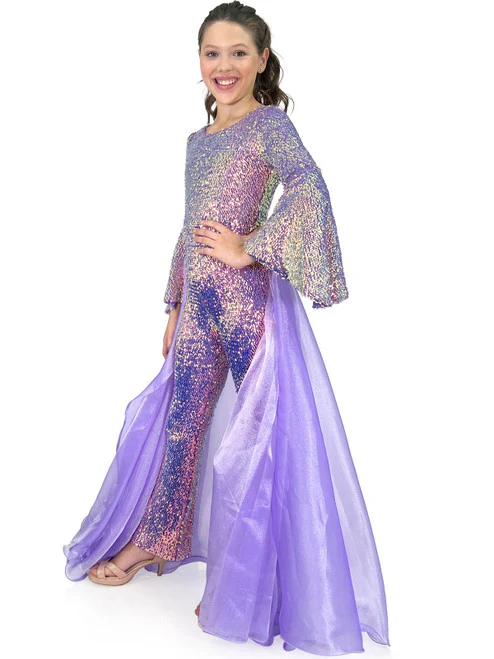 Marc Defang 8004k Girls Sequin Bell Sleeve Pageant Jumpsuit Overskirt Fun Fashion - Image 10